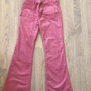 Pink velvet retro flare pants.